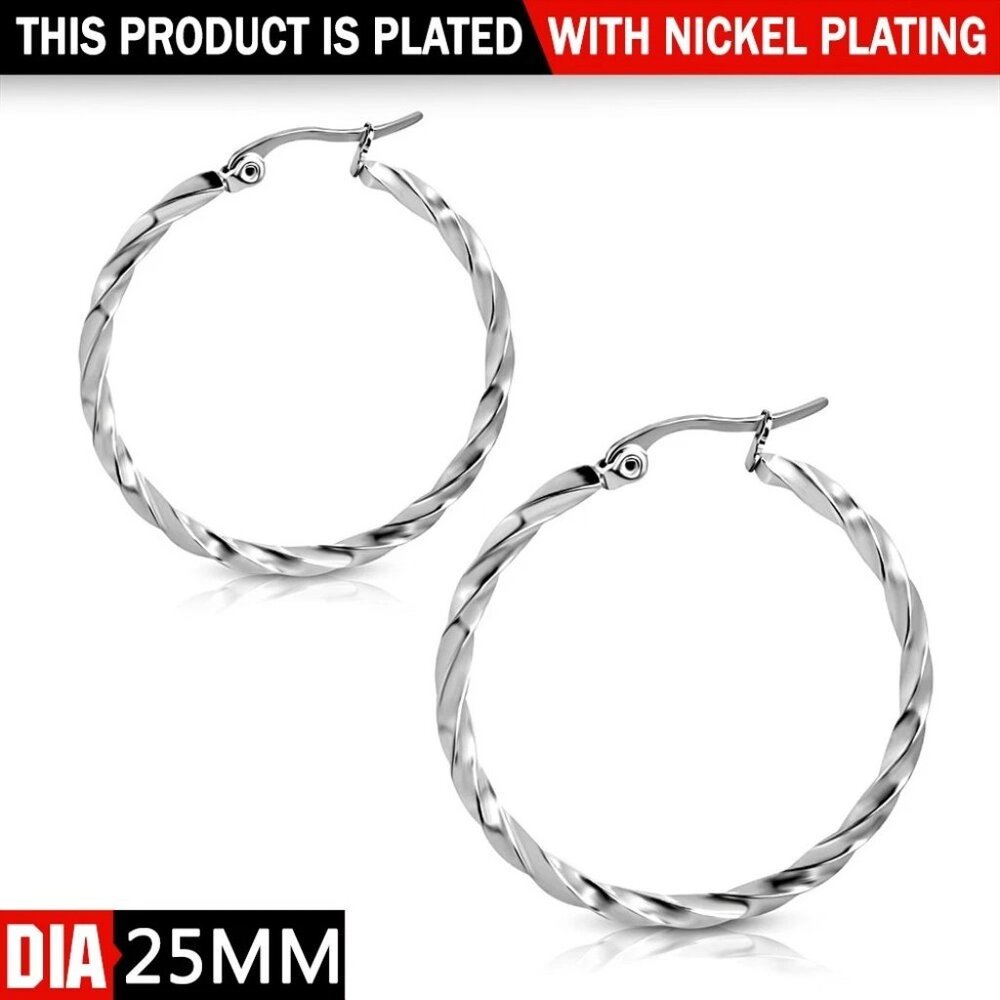 Hoop Earrings Stainless Surgical Steel Twisted 1 inch Diameter